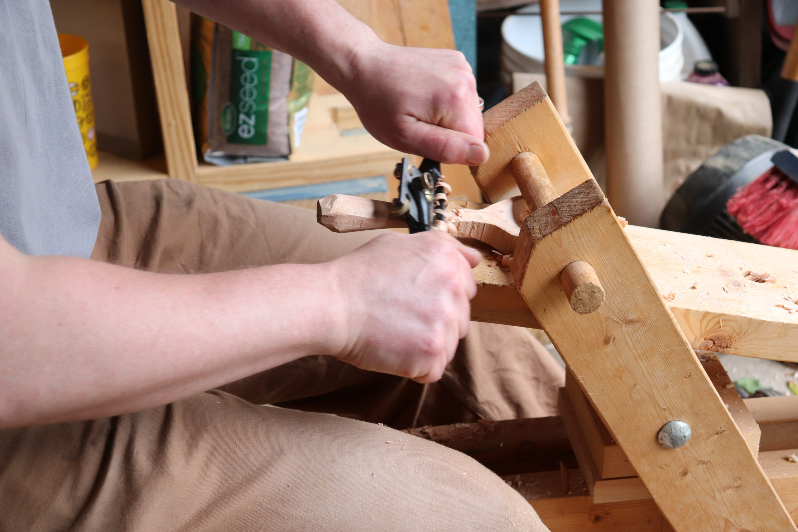 using a spokeshave at the shaving horse