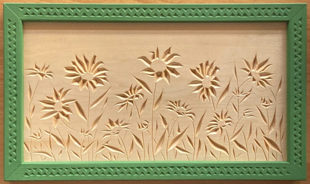 chip carving of sunflowers